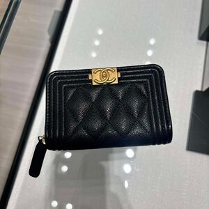 Chanel Black Quilted card holder/pouch with zip around and Gold Logo